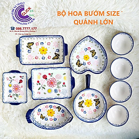 Sét 10 Món Mâm Cơm Chén Tô Dĩa Họa Tiết Hoa Lá Bướm Viền Xanh Gốm Sứ Cao Cấp Hàng Khử Chì Siêu Sang Đỉnh Cao Chế Tác