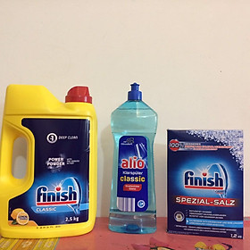 Combo Bột rửa bát Finish 2,5kg + Muối 1,2kg + Nước làm bóng Alio 1000ml