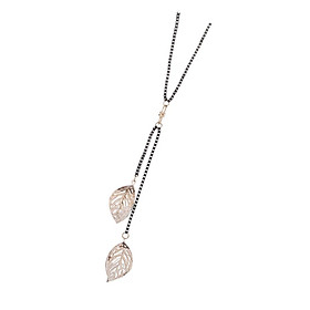 Women Double Leaves Leaf Pendant Necklace Long Sweater Chain Hollow Jewelry