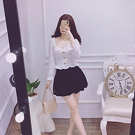 Set Đầm Tay Dài Phối Nút Hai Màu Cá Tính  Thời Trang Nữ