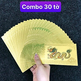 Combo 30 tờ lưu niệm lì xì con Rồng màu vàng plastic in màu - SP005911