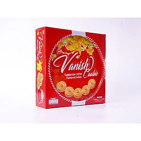 Bánh quy Vanish hộp sắt tròn cà phê 350g Màu đỏ 