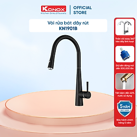 Vòi rửa bát dây rút KONOX KN1901B hợp kim đồng 61% tiêu chuẩn Châu Âu CW617N, bề mặt xử lý công nghệ Brushed Nickel