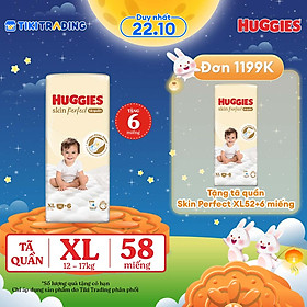 Tã quần Huggies Skin Perfect XL Super Jumbo 52+6 miếng với 2 vùng thấm giảm kích ứng da