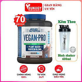 Combo Sữa tăng cơ giảm mỡ VEGAN PRO của APPLIED NUTRITION hộp 70 lần dùng 100% protein từ thực vật & Bình shaker 600ml (Mẫu ngẫu nhiên)