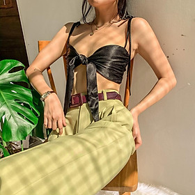 QUẢNG CHÂU Áo croptop hai dây thắt nơ ngực gợi cảm, thích hợp đi biển, dạo phố - Dánh cho nàng chuộng phon