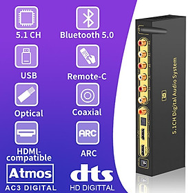 Bộ giải mã bộ chuyển đổi âm thanh HD820B 5.1CH Bluethooth 5.0 Bộ thu DAC HDMI tương thích ARC SPDIF DTSHD AC3 FLAC APE 4K