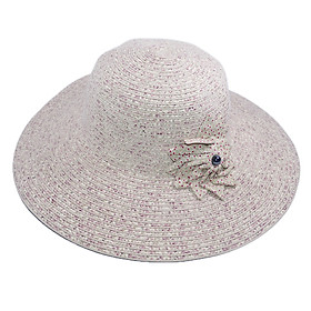 Nón nữ rộng vành du lịch biển, vành rộng 11cm chống nắng tốt, gắn nơ hoa dễ thương, chất liệu vải kết hợp polyester