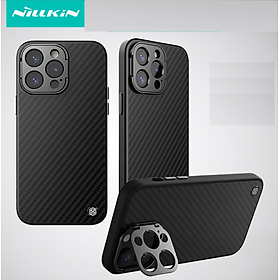 Ốp Lưng Sợi Carbon Cho Iphone 14 Pro Max, 15 Pro , 15 Pro Max hiệu Nillkin CarboProp hỗ trợ sạc từ có giá đỡ bảo vệ camera - Hàng chính hãng