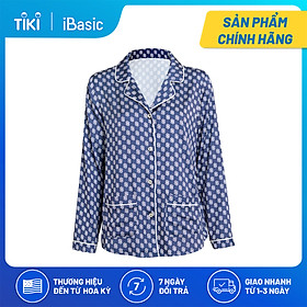 Áo pyjama nữ lụa Satin tay dài hoạ tiết icon iBasic HOMW029T