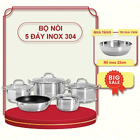 Mua Bộ Nồi 5 Đáy Inox 304 Cao Cấp Bếp Từ Fivestar Plush FPB55D001 Nắp Kính   bảo hành 25 năm