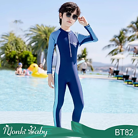 Bộ bơi liền quần dài Bé trai, áo dài tay chống nắng và tia UV, thun bơi lạnh co giãn 4 chiều, mềm mại thoáng mát, size từ 10-55kg | BT82