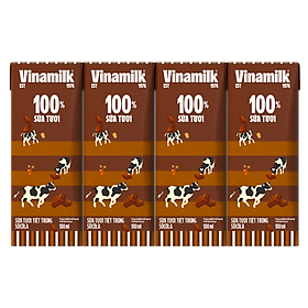 Lốc 4 hộp Sữa Tươi Tiệt Trùng Vinamilk 100% Sôcôla 180ml