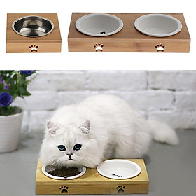 3 Pieces Raised Pet Bowls for Cats and Dogs Bamboo Dog Cat Food Water Bowls