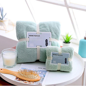 Mua Bộ 2 khăn tắm lớn cao cấp  khăn tắm lông cừu 70x140 và 35x75 lông mềm thấm hút tốt không rụng lông