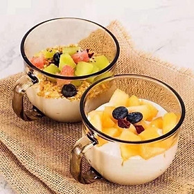 Mua Combo 2  Cốc thủy tinh màu hổ phách 480 ml  chịu nhiệt cao cấp có tay cầm