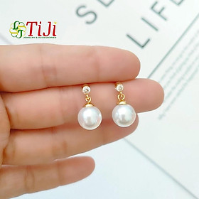 Bông tai nữ inox mạ vàng gắn ngọc trai nhân tạo