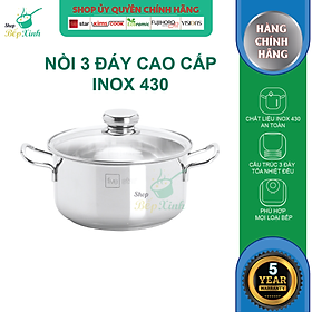 Hình ảnh Nồi Inox 430 Bếp Từ 3 Đáy Nắp Kính Fivestar