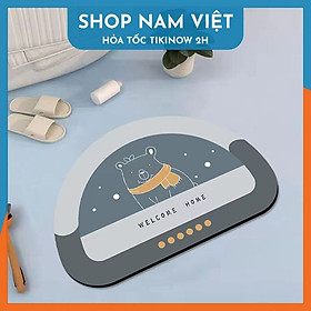Thảm Chùi Chân 4 Lớp Siêu Thấm Hút - Họa Tiết Hoạt Hình - Chính Hãng NAVIVU - Bán nguyệt - Gấu