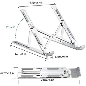 Giá Đỡ Laptop Nhôm Gấp Gọn, Laptop Stand Dùng Cho Máy Từ 11~17 inch, Có Thể Điều Chỉnh Nhiều Mức Độ Cao, Chất Liệu Hợp Kim Nhôm Cao Cấp