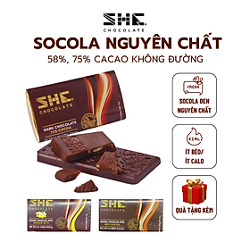 Socola đen nguyên chất cao cấp 75% cacao đắng vừa ít ngọt SHE Chocolate