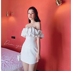 Đầm body hotgirl trễ vai xếp ly kèm mút + Ảnh thật