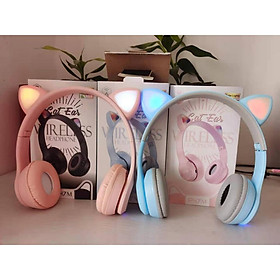 Tai nghe không dây bluetooth 5.0 có đèn LED và micro thiết kế tai mèo sành điệu
