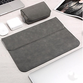Bao da, túi da, cặp da chống sốc cho macbook, laptop chất da lộn kèm ví đựng phụ kiện - Xám - Macbook Pro 15 inch đời 2019-2020