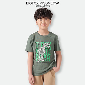 Bộ quần áo bé trai cộc tay BIGFOX - MISS MEOW size đại mặc nhà mùa hè chất cotton phong cách Âu Mỹ in khủng long T- Rex size trẻ em 3-11 tuổi 30kg 40kg QATE