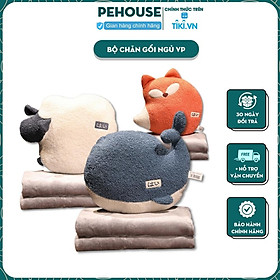 Bộ Chăn Gối Ngủ Văn Phòng Hình Thú Cute PeHouse PH602, Bộ Gối Và Chăn Văn Phòng Chất Liệu Vải Nhung Mềm Mịn - Bộ Chăn Gối Ngủ Văn Phòng PeHouse (Ngẫu nhiên)