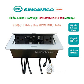 Ổ điện âm bàn văn phòng Sinoamigo STS-201X/B, tích hợp đầy đủ ổ cắm điện, hdmi, vga, usb, Lan - Hàng chính hãng