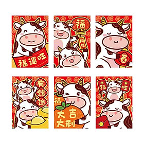 6pcs Chinese New Year Red Envelope 2021 Ox Hong Bao Lucky Money Bag
