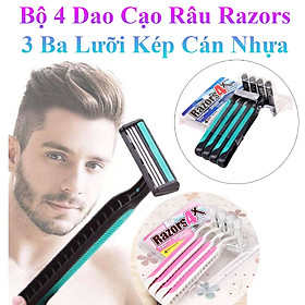 Bộ 4 Dao Cạo Râu Razors 3 Ba Lưỡi Kép Cán Nhựa 4In1 An Toàn Thông Minh