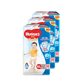 Combo 3 Tã quần HUGGIES DRY PANTS SUPER JUMBO XL62 (11 - 16kg) - Gói 62 miếng