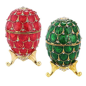 Pack of 2pcs Mini Enamel Rhinestone Easter Egg Box Wedding Ring Trinkets Box