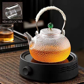 Mua Bình trà thủy tinh Borosilicate vân nhám tay cầm kim loại - Phân loại gồm 700ML lõi lọc lò xo và 900ML lõi lọc thủy tinh