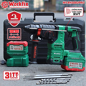 Mua  Tặng Quạt Workfix 8 Inch + 1 Bộ Mũi Khoan Đục Bê Tông  Máy Khoan Đục Bê Tông 3 Chức Năng Dùng Pin 21V Workfix - WF-RH3003PRO - Có Anti-kickback  Giảm Rung RVT - 6 Tốc Độ - Chân Pin Phổ thông 2 Pin 21V/6Ah - Động Cơ Từ Lõi Đồng