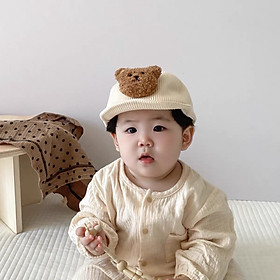 Mũ lưỡi trai cho bé trai bé gái đính gấu ngộ nghĩnh chất liệu nhung tăm, nón cho bé (6-36 tháng) phong cách hàn quốc