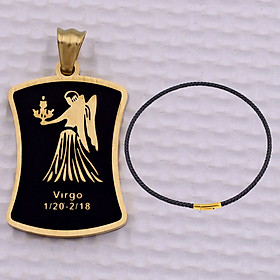 Mặt dây chuyền cung Xử Nữ - Virgo inox rắn vàng kèm vòng cổ dây da đen, Cung hoàng đạo