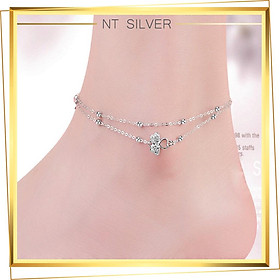 Lắc Chân Bạc Vòng Chân Bạc Ý S925 Mạ Bạch Kim Cao Cấp Hạt Tròn Cỏ May Mắn Cho Bạn Gái - NT Silver