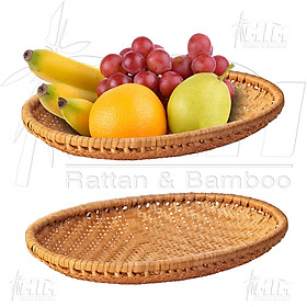 Đĩa tre l Mẹt tre hun khói hình oval - Để trái cây, bánh mứt kẹo, trang trí bàn ăn
