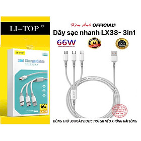 Mua Dây sạc nhanh LI-TOP LX38 3IN1  đa năng 3 chân cắm IOS  MICRO  TYPE C  công suất 66W  Kim Ánh cho dùng thử 30 ngày  bảo hành hàng chính hãng 12 tháng