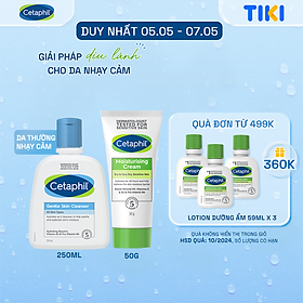 Combo Làm sạch và Dưỡng ẩm cho da nhạy cảm Sữa rửa mặt Cetaphil Gentle Skin Cleanser 250ml + Kem dưỡng ẩm Cetaphil Moisturizing Cream 50g