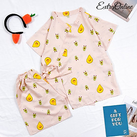 Đồ Bộ Nữ, Đồ Bộ Mặc Nhà, Pijama Kimono Tay Ngắn Cotton Thái Freesize dưới 65kg