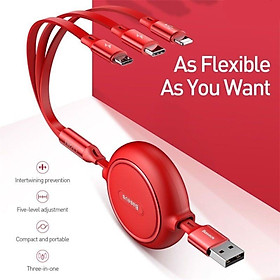 Mua Cáp sạc dây rút 3 đầu Baseus Golden Loop 3 in 1 Elastic Cable CAMLT- hàng chính hãng