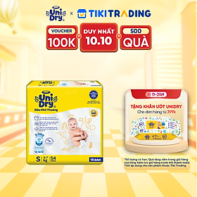 Tã dán em bé Siêu khô thoáng gói Jumbo Unidry G6X size S-54 miếng