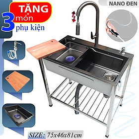Mua Bộ Chậu Rửa Chén Bát Inox Phủ Nano Có Chân KAZTA Kèm Vòi Nước Lạnh Đầu Dây Rút - Chậu 2 màu đen  xám  tặng Khay inox  thớt gỗ