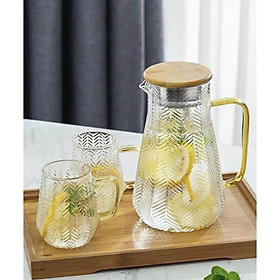 Bộ bình + 6 cốc sần họa tiết lá lúa