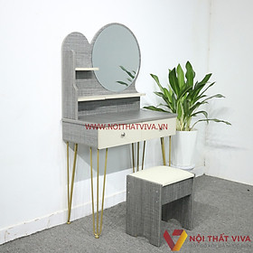 Mua Bàn Trang Điểm Gỗ MDF Melamine Màu Vải Chân Sắt 2 Ngăn Kéo Gương Tròn
