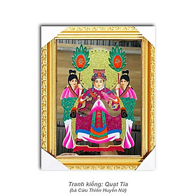 Mua Tranh Kiếng Cửu Thiên Huyền Nữ nương nương (Cửu Thiên Huyền Mỗ) chạm nét - khung gỗ